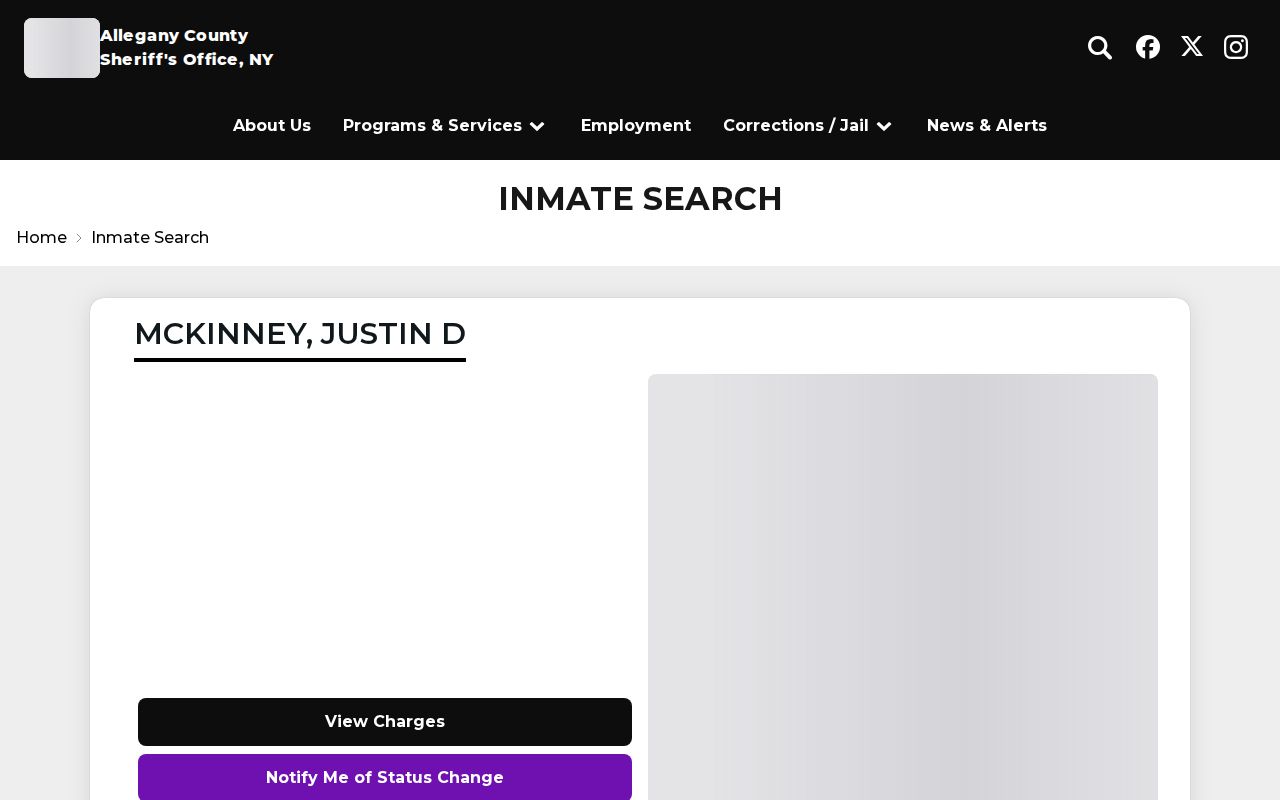 Allegany County Jail roster search interface for booking records