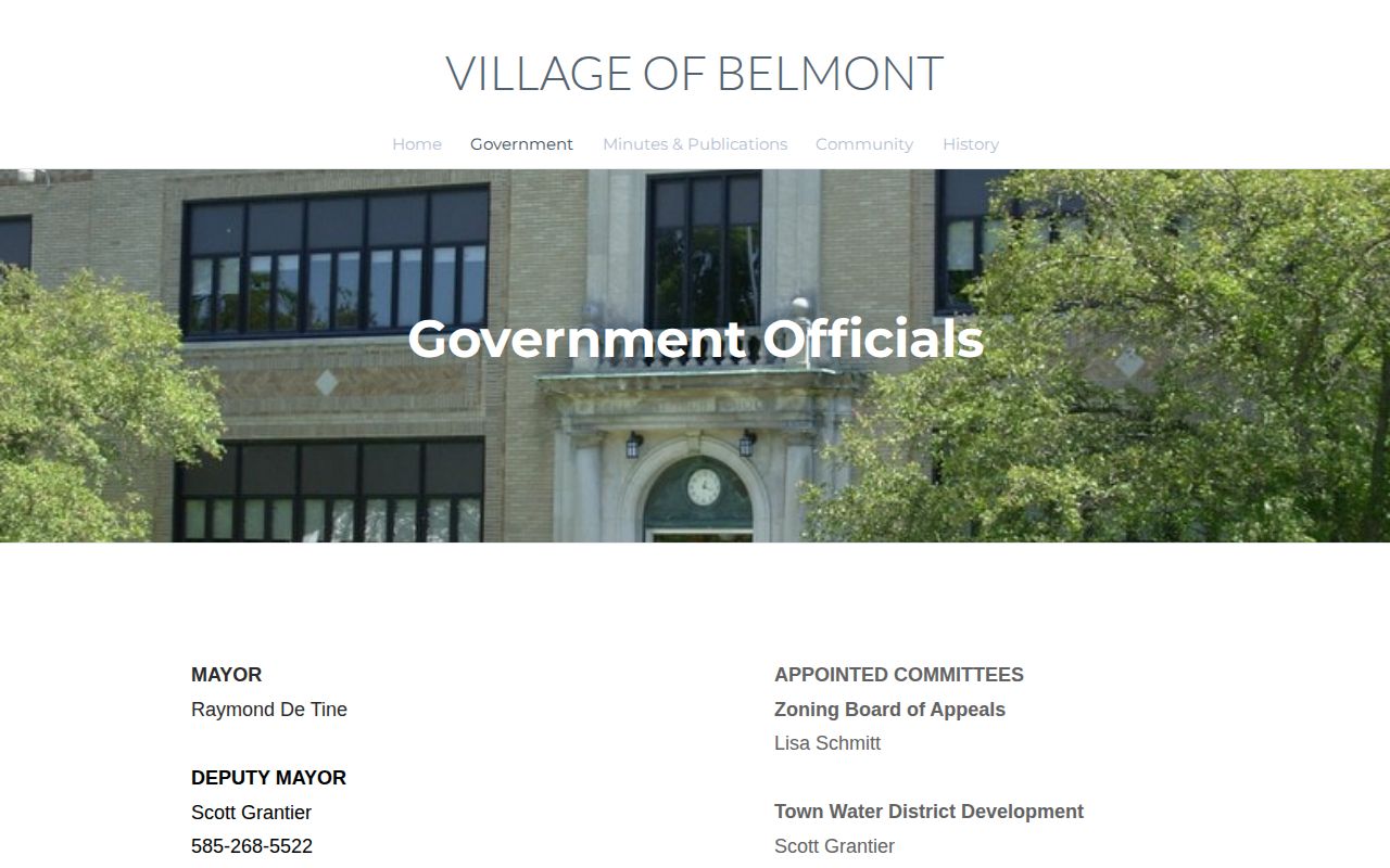 Village of Belmont government information page